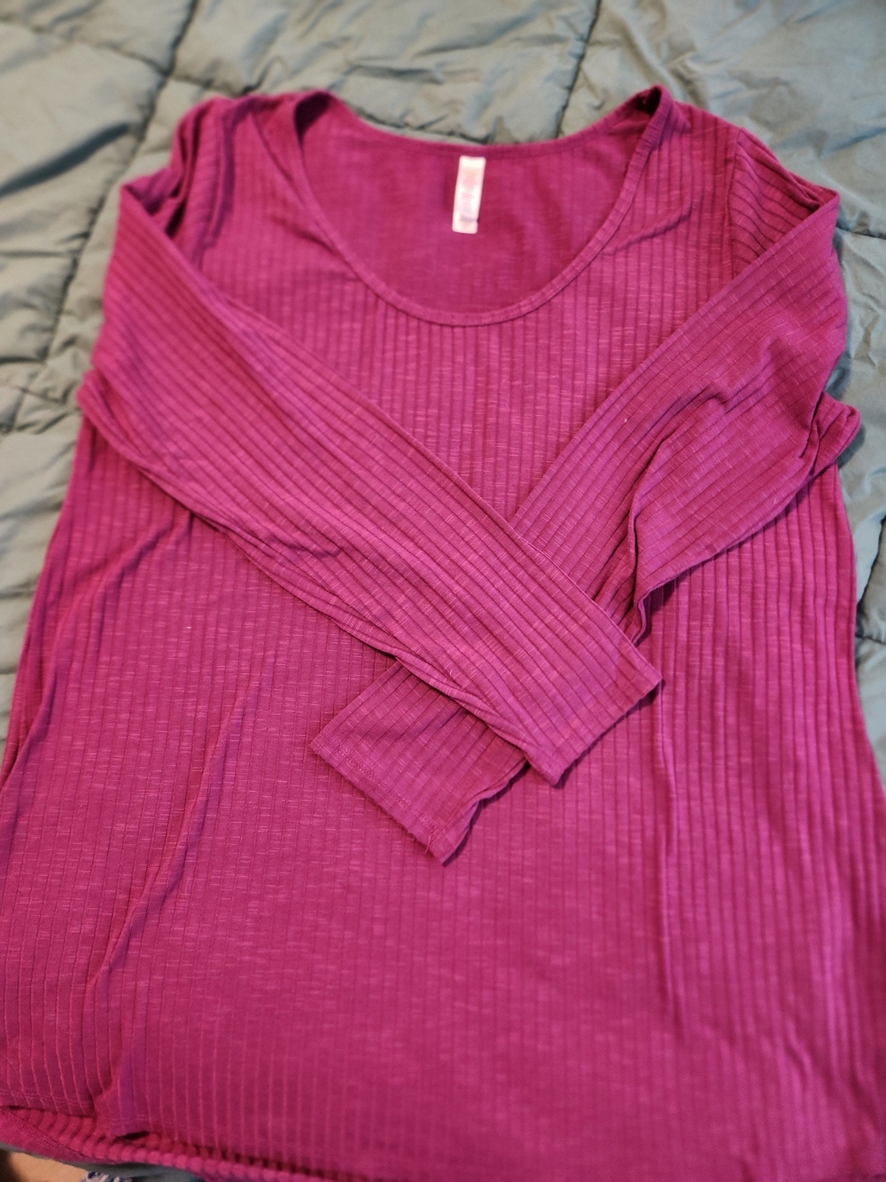LuLaRoe Ribbed Long-Sleeve Scoop Neck Top - Magenta Pink